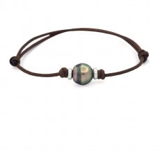 Braccialetto in Cotone Cerato e 1 Perla di Tahiti Cerchiata C 10.6 mm