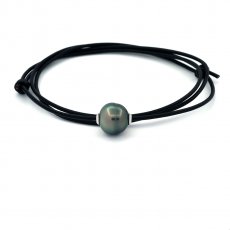 Leather Necklace and 1 Tahitian Pearl Ringed C 12.4 mm