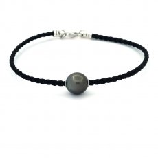 Cotton Bracelet and 1 Tahitian Pearl Semi-Baroque C 12 mm