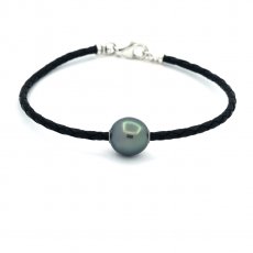 Leather Bracelet and 1 Tahitian Pearl Semi-Baroque C 12.5 mm