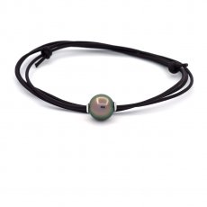 Leather Necklace and 1 Tahitian Pearl Round C 11.4 mm