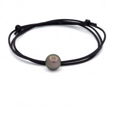 Leather Necklace and 1 Tahitian Pearl Round C 11.4 mm