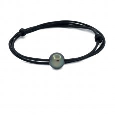Leather Necklace and 1 Tahitian Pearl Round C 11.2 mm