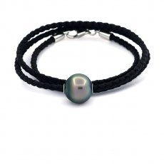 Cotton Necklace and 1 Tahitian Pearl Semi-Baroque B/C 12.9 mm