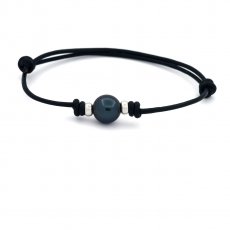 Leather Bracelet and 1 Tahitian Pearl Round C 9.6 mm