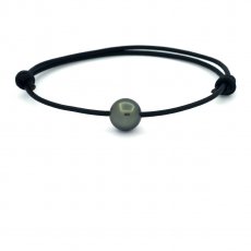 Leather Bracelet and 1 Tahitian Pearl Round C/D 9.8 mm