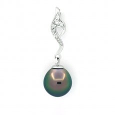 Rhodiated Sterling Silver Pendant and 1 Tahitian Pearl Semi-Baroque B 9.5 mm