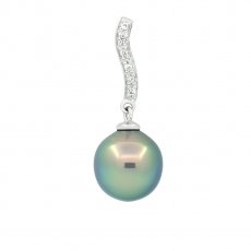 Rhodiated Sterling Silver Pendant and 1 Tahitian Pearl Semi-Baroque B 9.7 mm