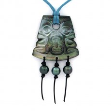 Pendiente en nacarado y 3 Perlas de Tahiti Rodonda C/D de 8.5 a 8.7 mm