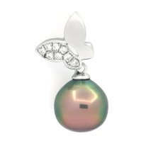 Colgante de Plata y 1 Perla de Tahiti Semi-Barroca B/C 9.5 mm