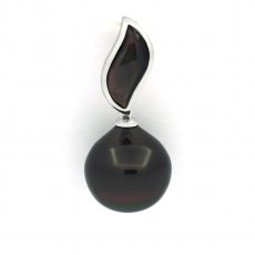 Rhodiated Sterling Silver Pendant and 1 Tahitian Pearl Semi-Baroque B/C 11.8 mm