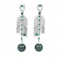 Rhodiated Sterling Silver Earrings and 2 Tahitian Pearls Round C 8.3 mm