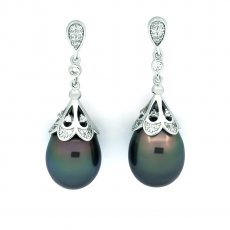 Rhodiated Sterling Silver Earrings and 2 Tahitian Pearls Semi-Baroque B/C 11.7 mm