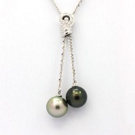 Rhodiated Sterling Silver Chain and 2 Tahitian Pearls Round C 11.2 mm