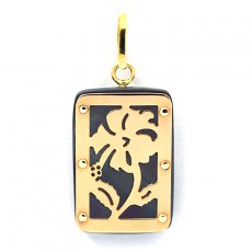 18K Gold and Tahitian Mother-of-Pearl Pendant - Dimensions = 18 X 12 mm - Hibiscus