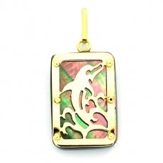 18K Gold and Tahitian Mother-of-Pearl Pendant - Dimensions = 18 X 12 mm - Dolphin