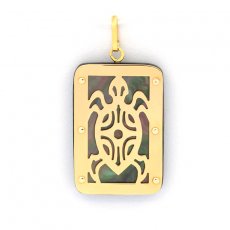 18K Gold and Tahitian Mother-of-Pearl Pendant - Dimensions = 24 X 16 mm - Turtle