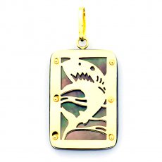 18K Gold and Tahitian Mother-of-Pearl Pendant - Dimensions = 24 X 16 mm - Shark