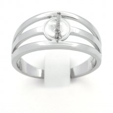 Rhodiated Sterling Silver Ring for 1 Pearl from 8 to 11 mm