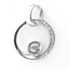 Rhodiated Sterling Silver Pendant for 1 Pearl from 6 to 9 mm