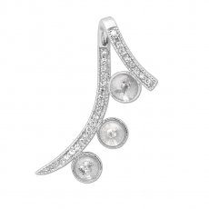 Rhodiated Sterling Silver Pendant for 3 Pearls from 6 to 10 mm