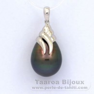 Rhodiated Sterling Silver Pendant and 1 Tahitian Pearl Semi-Baroque C 12.3 mm