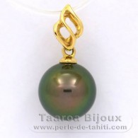 18K solid Gold Pendant and 1 Tahitian Pearl Round A 9.8 mm
