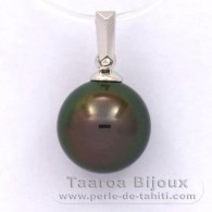 18K Solid White Gold Pendant and 1 Tahitian Pearl Round B 10.1 mm