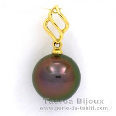 18K solid Gold Pendant and 1 Tahitian Pearl Round B+ 10 mm