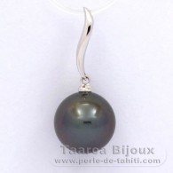 18K Solid White Gold Pendant and 1 Tahitian Pearl Round A 10.6 mm