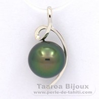 18K Solid White Gold Pendant and 1 Tahitian Pearl Round B 9.9 mm