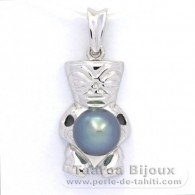 Rhodiated Sterling Silver Pendant and 1 Tahitian Pearl Semi-Baroque C 8.6 mm