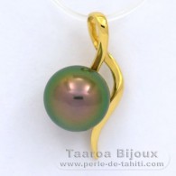 18K solid Gold Pendant and 1 Tahitian Pearl Round A 9.1 mm