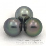 Lot of 3 Tahitian Pearls Semi-Round C from 9.8 to 9.9 mm