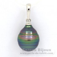 Rhodiated Sterling Silver Pendant and 1 Tahitian Pearl Ringed C 10.9 mm