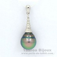 Rhodiated Sterling Silver Pendant and 1 Tahitian Pearl Ringed C 10.5 mm