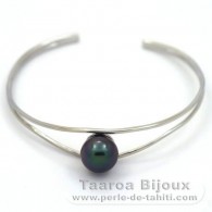 Rhodiated Sterling Silver Bracelet and 1 Tahitian Pearl Semi-Baroque C 9.5 mm