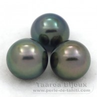 Lot of 3 Tahitian Pearls Semi-Round C from 9.4 to 9.7 mm