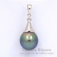 Rhodiated Sterling Silver Pendant and 1 Tahitian Pearl Semi-Baroque C 10.9 mm