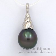 Rhodiated Sterling Silver Pendant and 1 Tahitian Pearl Semi-Baroque C 10.6 mm