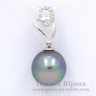Rhodiated Sterling Silver Pendant and 1 Tahitian Pearl Semi-Baroque C 11.1 mm