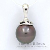 Rhodiated Sterling Silver Pendant and 1 Tahitian Pearl Semi-Baroque C 11 mm