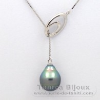 Rhodiated Sterling Silver Necklace and 1 Tahitian Pearl Semi-Baroque A 10.3 mm