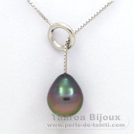 Rhodiated Sterling Silver Necklace and 1 Tahitian Pearl Semi-Baroque B 10.7 mm