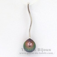 Rhodiated Sterling Silver Pendant and 1 Tahitian Pearl Semi-Baroque B 9.6 mm