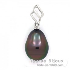 18K Solid White Gold Pendant and 1 Tahitian Pearl Semi-Baroque A 9.4 mm