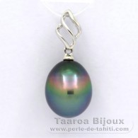 18K Solid White Gold Pendant and 1 Tahitian Pearl Semi-Baroque B 9.4 mm