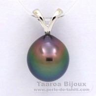 18K Solid White Gold Pendant and 1 Tahitian Pearl Semi-Baroque A 9.5 mm