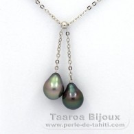 Rhodiated Sterling Silver Necklace and 2 Tahitian Pearls Semi-Baroque B 8.7 and 9 mm