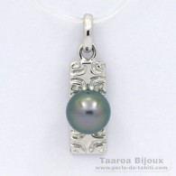 Rhodiated Sterling Silver Pendant and 1 Tahitian Pearl Round C 8.2 mm